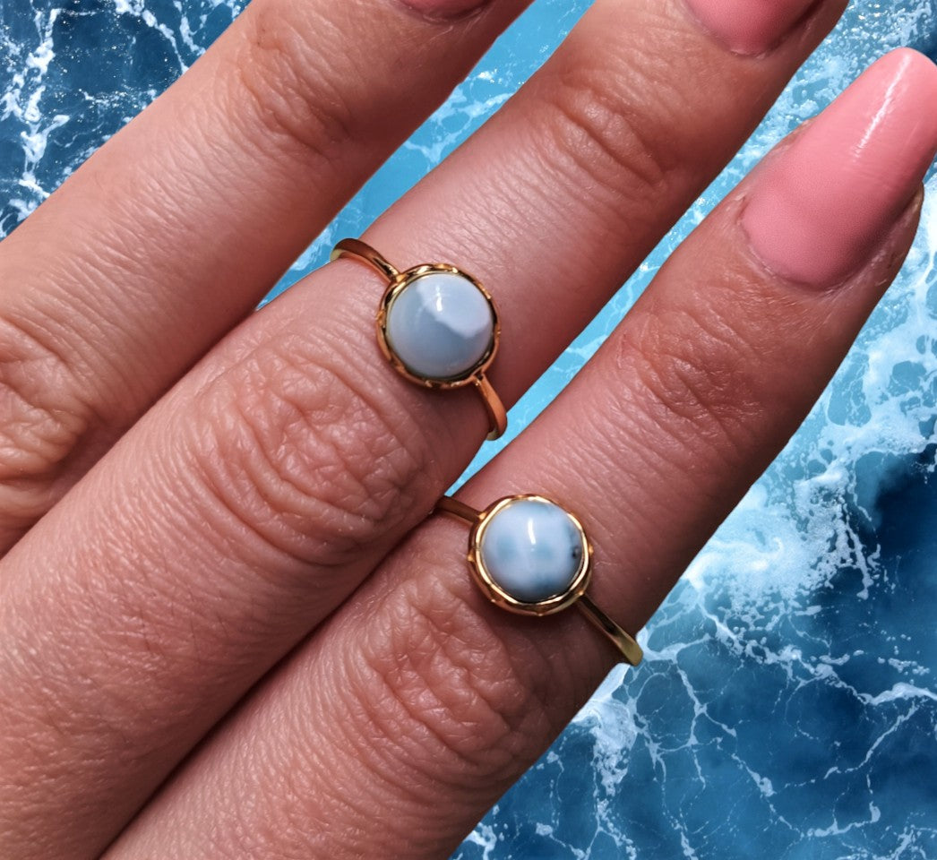 Anello REGOLABILE in Argento 925 larimar rotondo