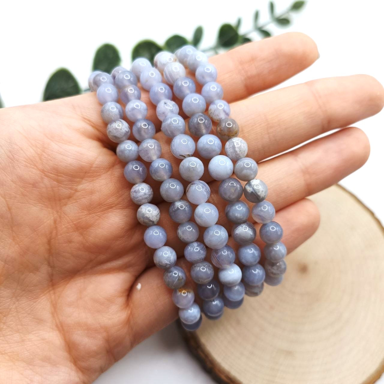 Bracciale perline in agata blue lace (calcedonio)