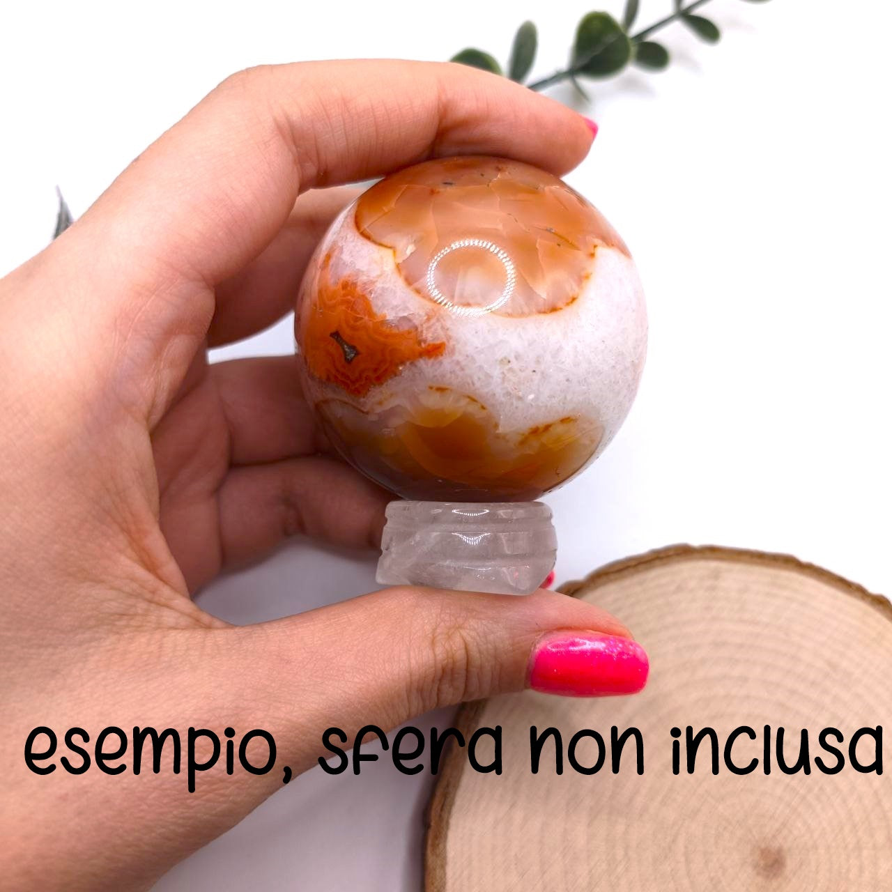 Poggia sfera in howlite/quarzo ialino