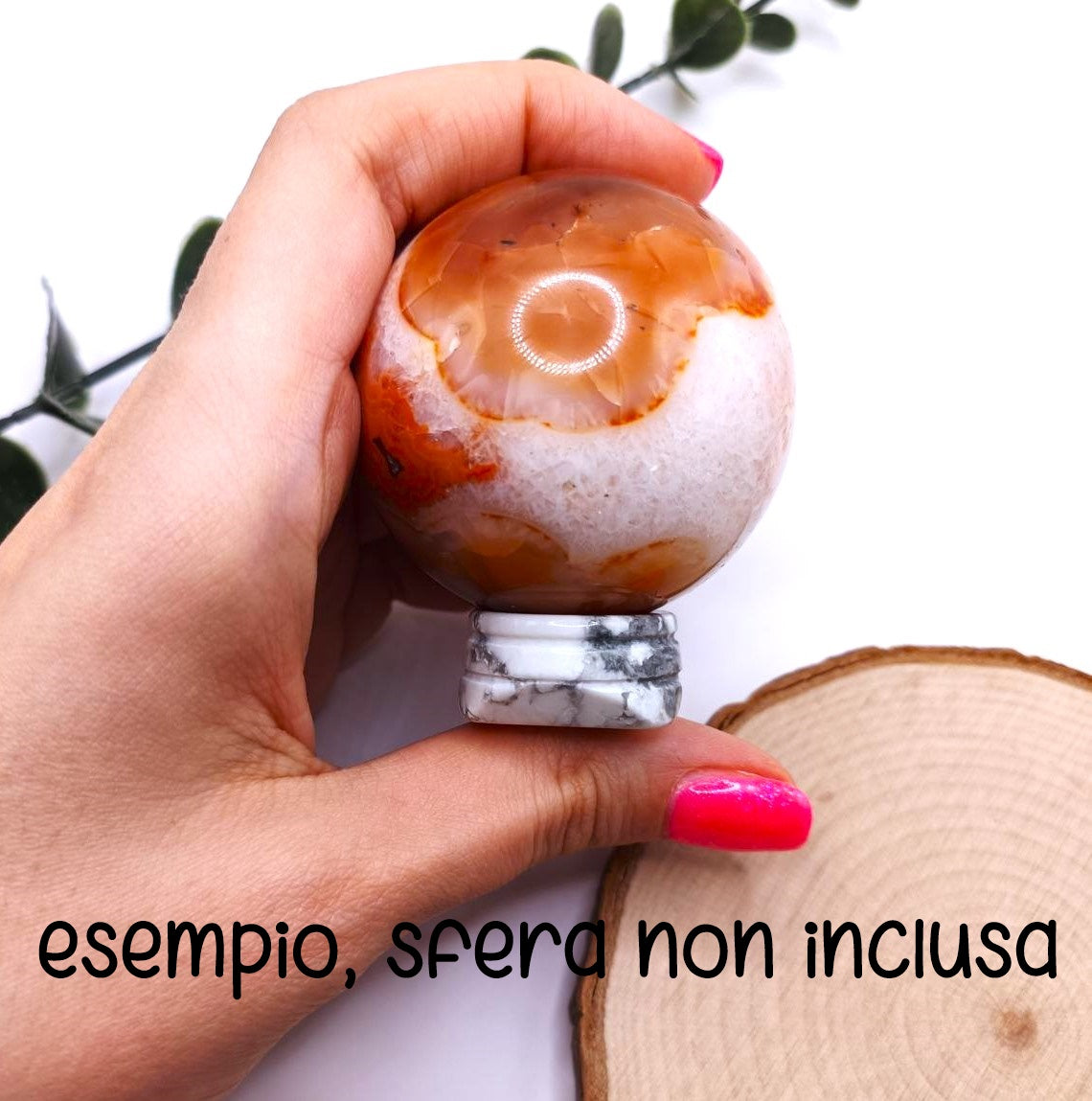 Poggia sfera in howlite/quarzo ialino